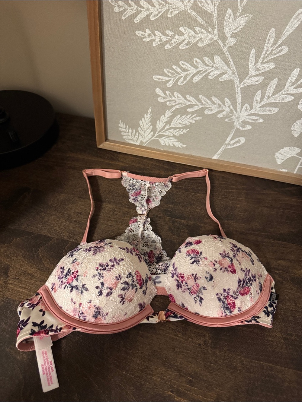 PINK Victoria's Secret Floral Lace Racerback Bra in Blush and Purple